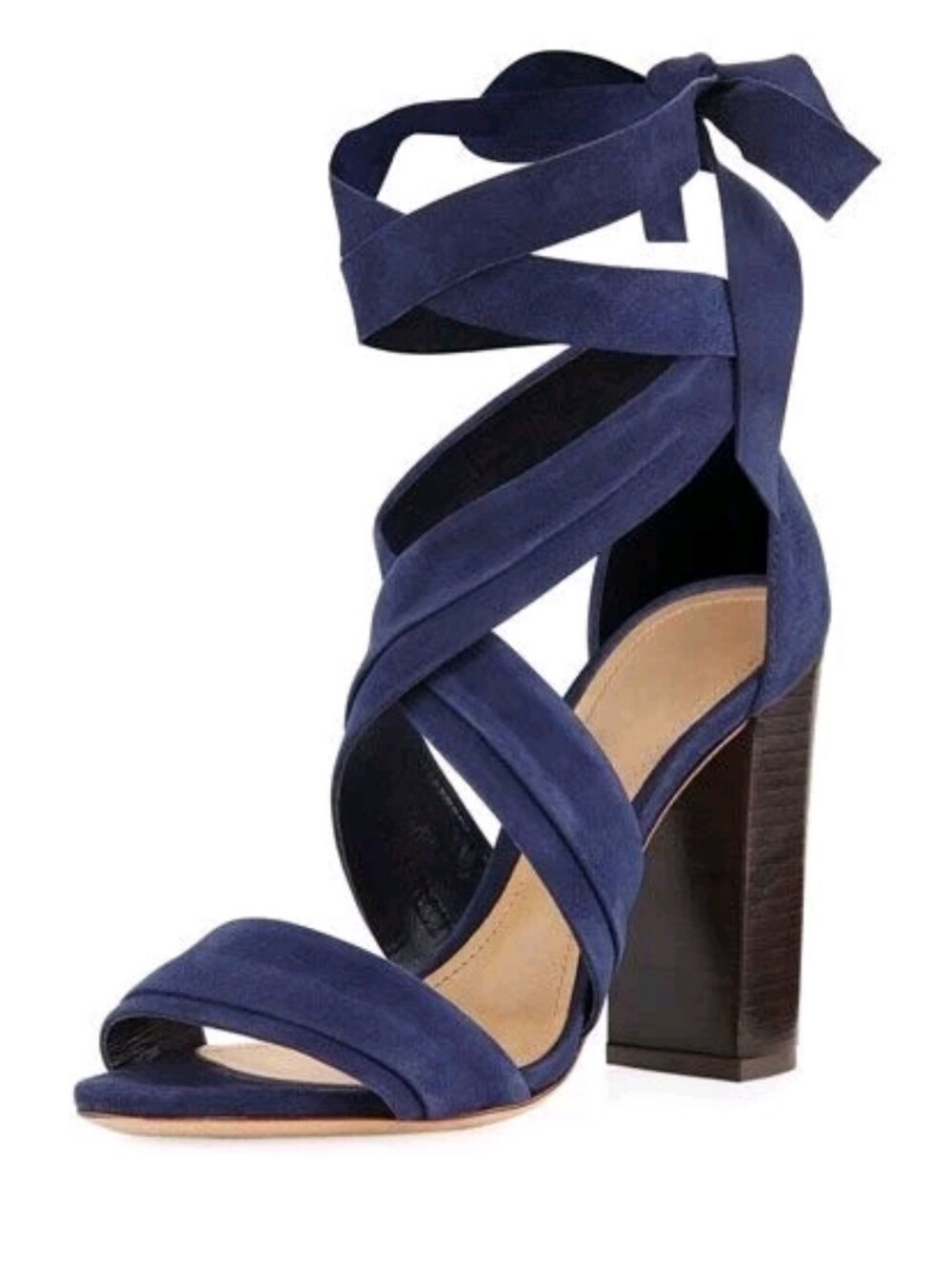 Schutz Navy Blue Suede Leather Dream Ankle Wrap Heels